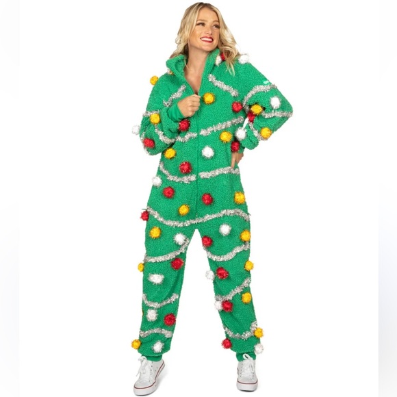 Tipsy Elves Pants - Tipsy Elves Christmas Tree Jumpsuit Unisex L Green Holiday One Piece Festive